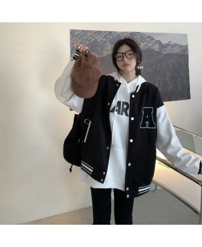 Autumn Vintage Streetwear Baseball Uniform Style Oversized Woman Coats Loose Student Women Fashion Bomber Jackets $33.87 - Ja...