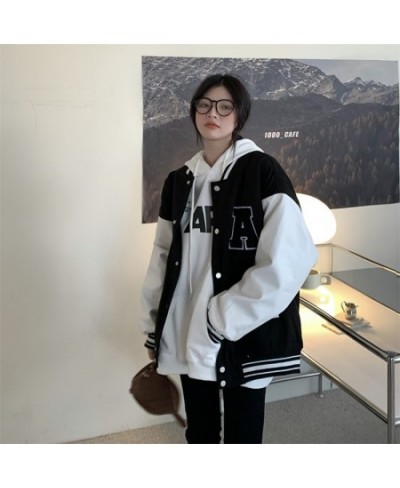 Autumn Vintage Streetwear Baseball Uniform Style Oversized Woman Coats Loose Student Women Fashion Bomber Jackets $33.87 - Ja...