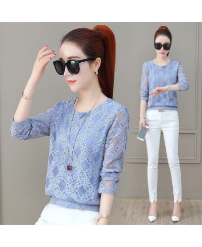 Long Sleeve Lace Blouses Shirts Lady Casual O-Neck Women Spring Autumn Style Plaid Printed Lace Blusas Tops $25.88 - Women Tops