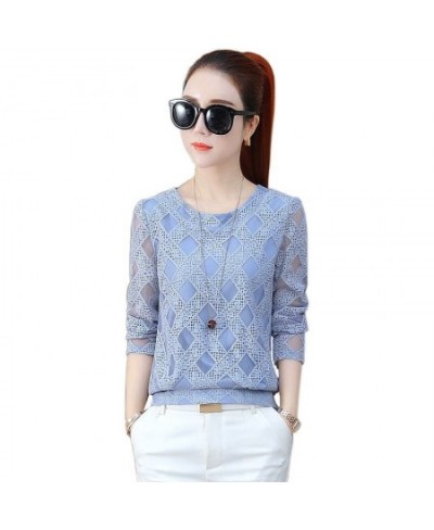 Long Sleeve Lace Blouses Shirts Lady Casual O-Neck Women Spring Autumn Style Plaid Printed Lace Blusas Tops $25.88 - Women Tops