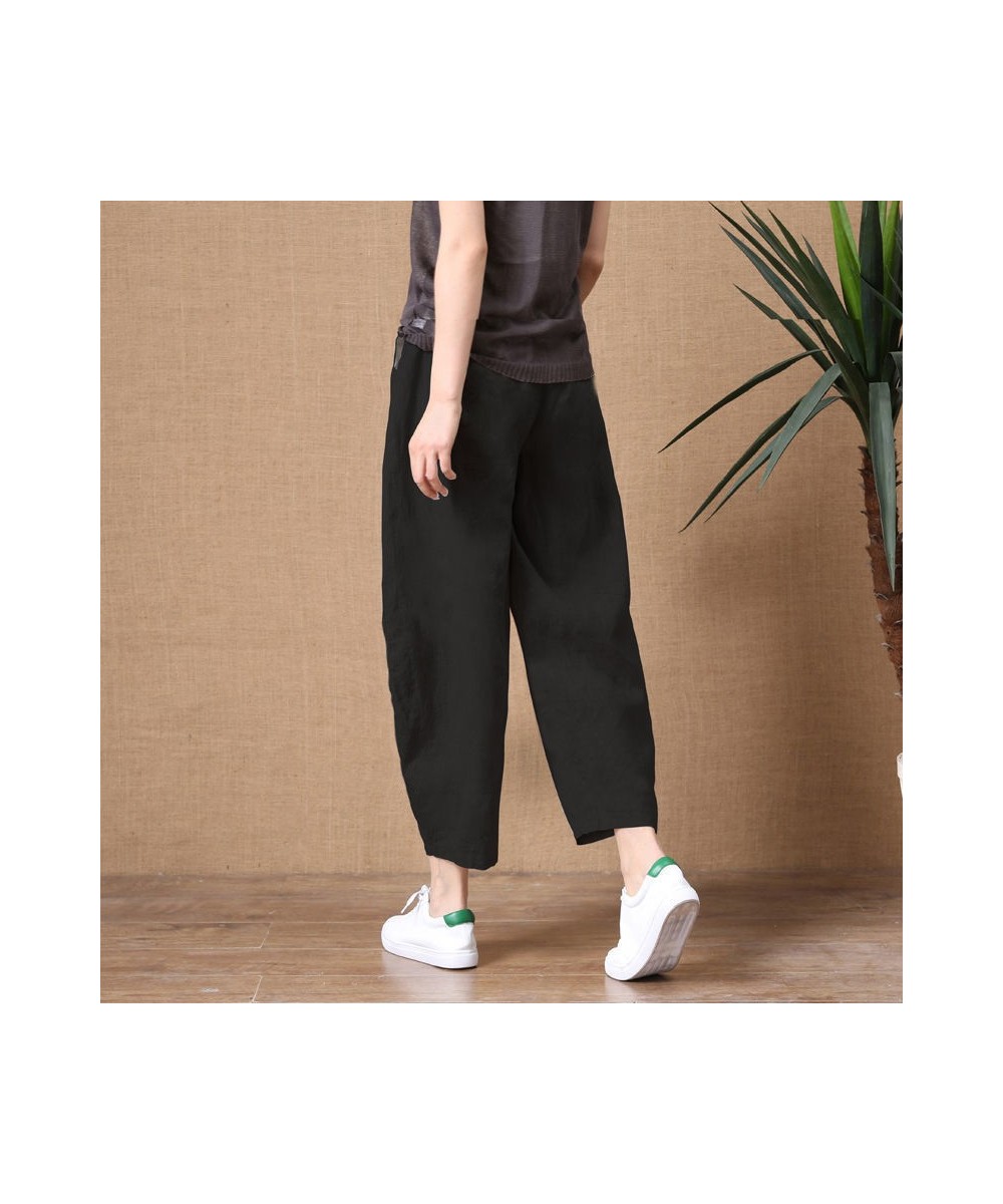 Women's Cotton Linen Pants Elastic Waist Vintage Trousers Lady Loose Casual Pants S-5XL Retro Literary Cotton Trousers $27.51...