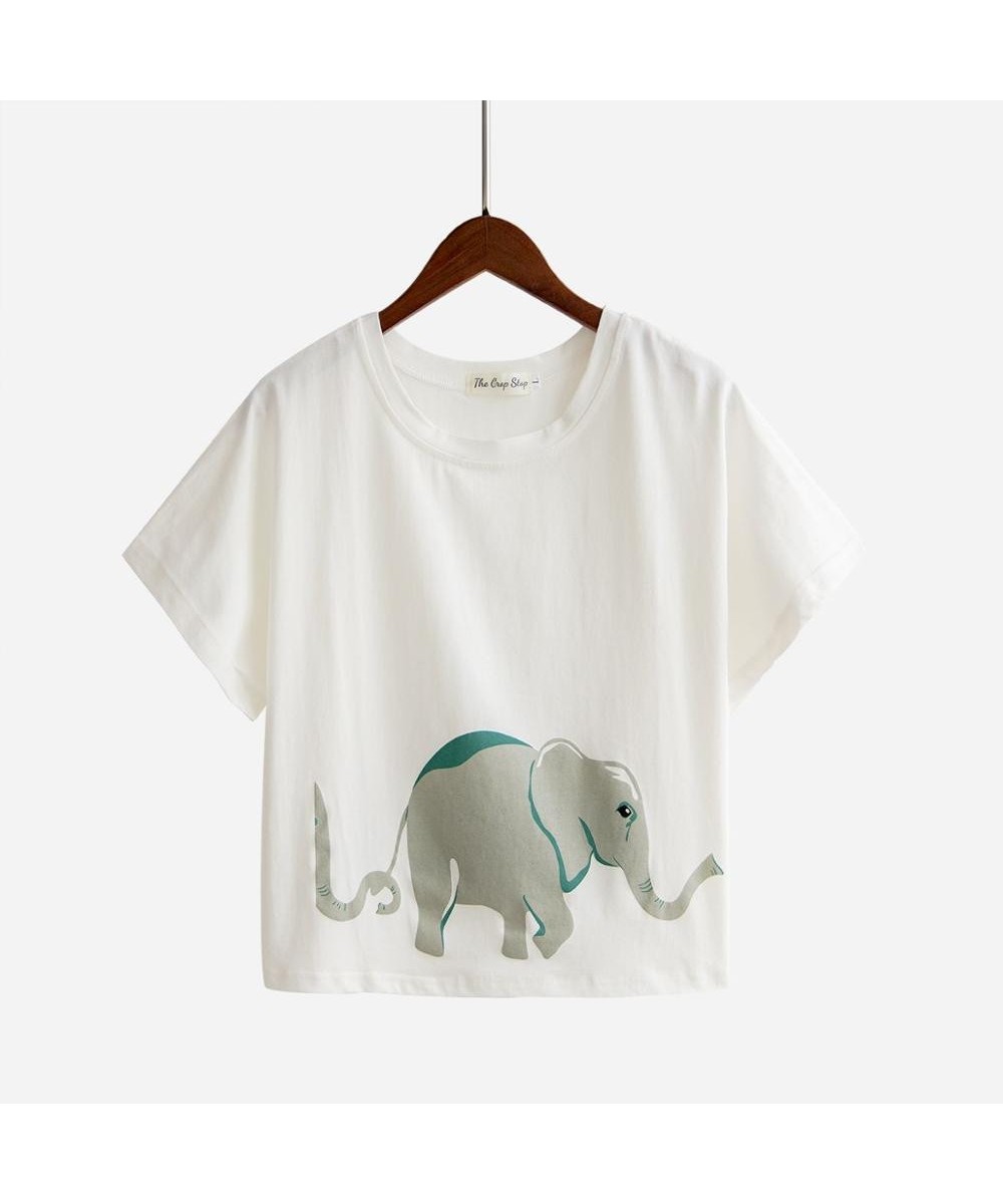 Elephant Print Sleep Top Cute T shirt Women Summer Loose Short Sleeve T shirt For Big Women Cotton T6715 $15.26 - Sleepwears