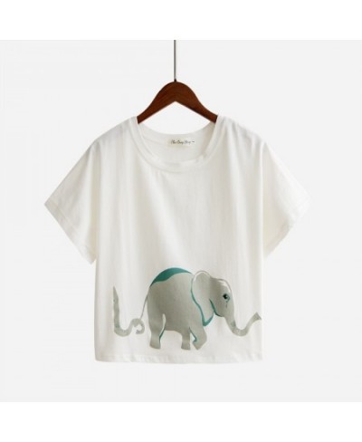 Elephant Print Sleep Top Cute T shirt Women Summer Loose Short Sleeve T shirt For Big Women Cotton T6715 $15.26 - Sleepwears