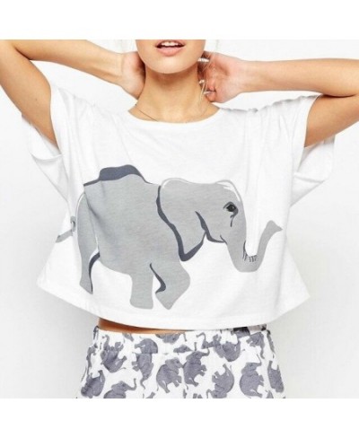 Elephant Print Sleep Top Cute T shirt Women Summer Loose Short Sleeve T shirt For Big Women Cotton T6715 $15.26 - Sleepwears