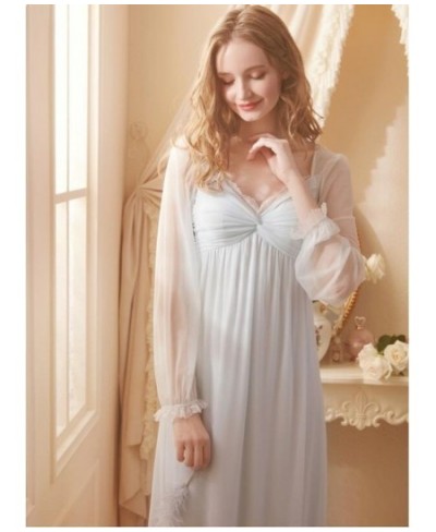 Nighty for Ladies Sexy Nightwear Women French Palace Style Mesh Home Sleep Dress Solid Sexy Nightgown Woman Pajamas Nightdres...