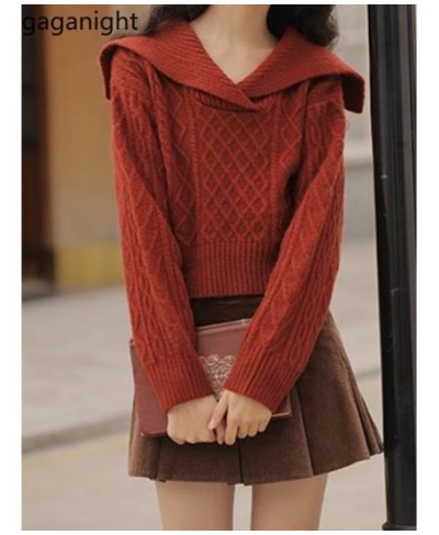 Women Navy Collar Retro Japanese Christmas Red Sweater 2022 Women's Autumn Winter New Lingge Short Knitted Top Female $38.78 ...