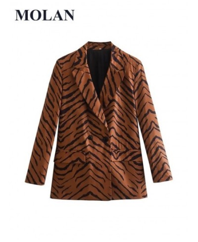 Vintage Women Fashion Blazer Set Tiger Striped High Street Double Breasted Pockets Stylish Jacket Female Chic Blazer $38.00 -...