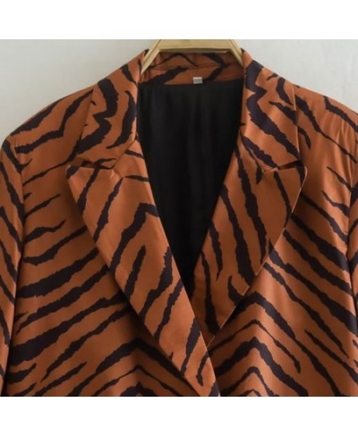 Vintage Women Fashion Blazer Set Tiger Striped High Street Double Breasted Pockets Stylish Jacket Female Chic Blazer $38.00 -...