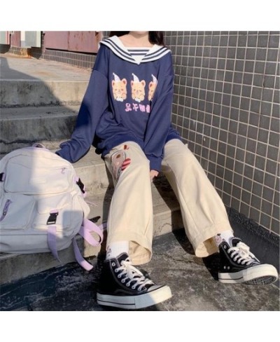 Harajuku Beige Pants Kawaii Soft Girl Aesthetic Cartoon Straight Oversize High Waist Cute Japan Style Trousers Women $23.12 -...