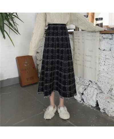 Vintage Plaid Woolen Skirt Women Korean Elegant Tassel Long Skirts Female Harajuku High Waist Loose Midi Skirts Mujer $36.34 ...