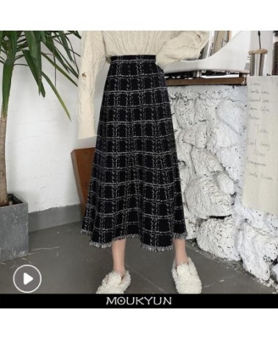 Vintage Plaid Woolen Skirt Women Korean Elegant Tassel Long Skirts Female Harajuku High Waist Loose Midi Skirts Mujer $36.34 ...