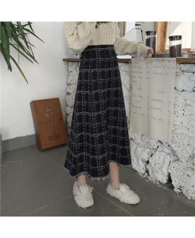 Vintage Plaid Woolen Skirt Women Korean Elegant Tassel Long Skirts Female Harajuku High Waist Loose Midi Skirts Mujer $36.34 ...