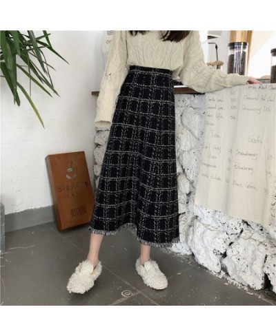 Vintage Plaid Woolen Skirt Women Korean Elegant Tassel Long Skirts Female Harajuku High Waist Loose Midi Skirts Mujer $36.34 ...