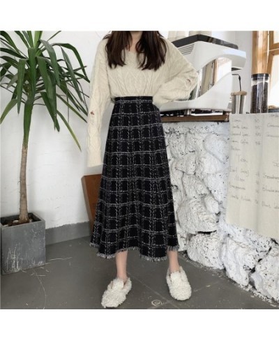 Vintage Plaid Woolen Skirt Women Korean Elegant Tassel Long Skirts Female Harajuku High Waist Loose Midi Skirts Mujer $36.34 ...