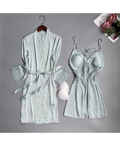 New Satin And Lace See Through Robe Gown Sets Two Pieces Femme Luxury 2023 Sleepwear Night Clothes Hot Loungewear $43.34 - Sl...