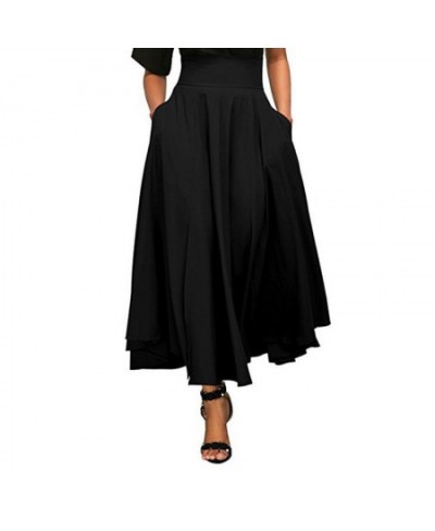 Women A-Line Skirt New Elegant Fashion High Waist Flared Pleated Long Maxi Pockets Ruffles Solid Color Sexy Ladies Clothing $...