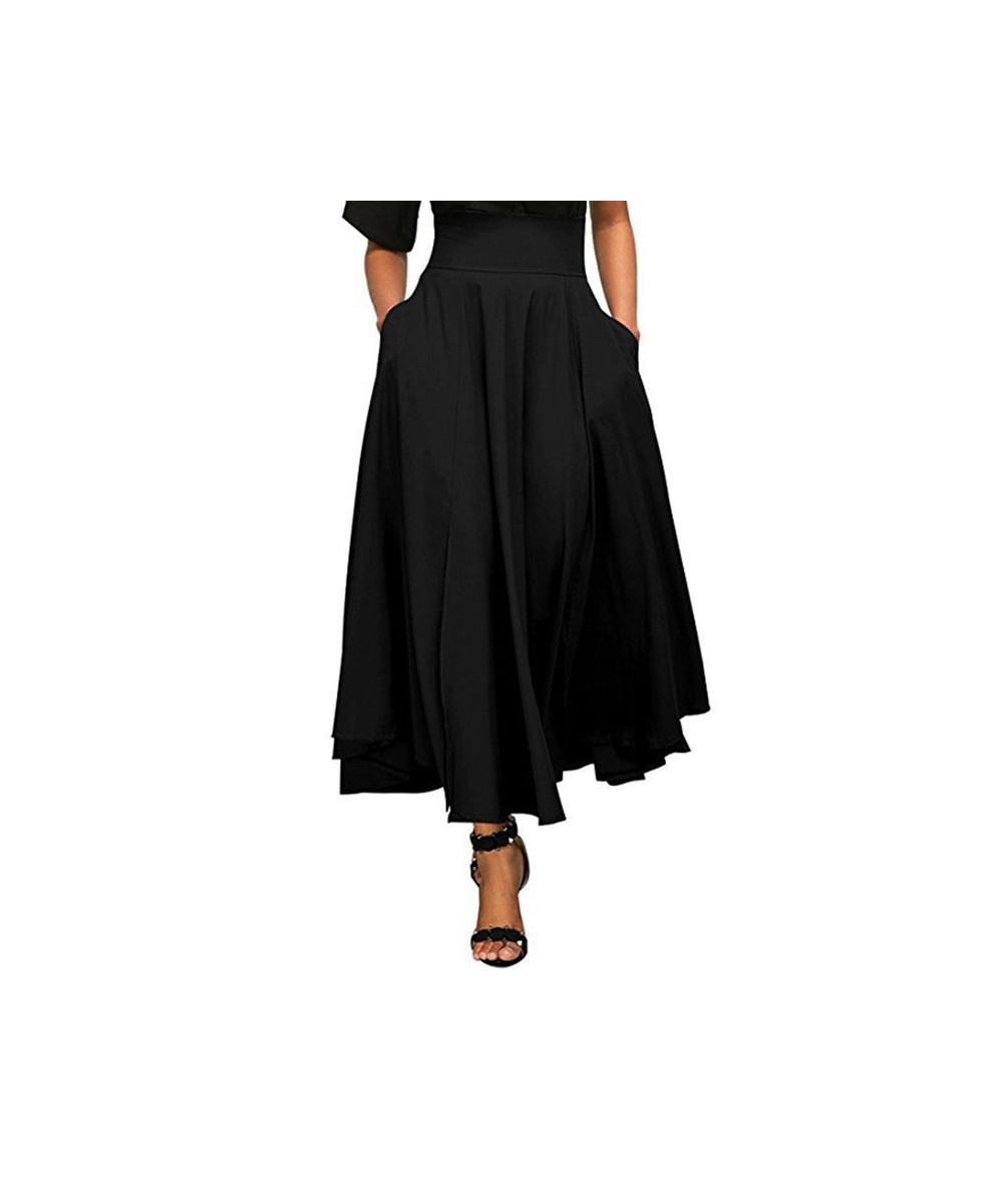 Women A-Line Skirt New Elegant Fashion High Waist Flared Pleated Long Maxi Pockets Ruffles Solid Color Sexy Ladies Clothing $...