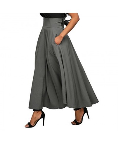 Women A-Line Skirt New Elegant Fashion High Waist Flared Pleated Long Maxi Pockets Ruffles Solid Color Sexy Ladies Clothing $...