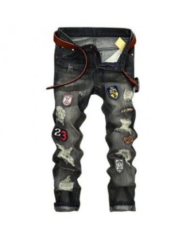 New Men's Design Denim Jeans Large Size slim-fitting Straight Hole Patch Embroidery Pattern Fashion Men's Jeans $63.43 - Jeans