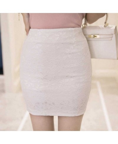 lady summer mini pencil skirt mujer women zipper skirts solid elastic waist flower lace short above knee skirt clothing $21.8...