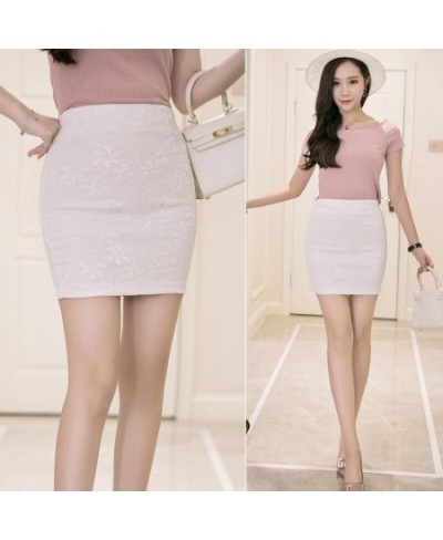 lady summer mini pencil skirt mujer women zipper skirts solid elastic waist flower lace short above knee skirt clothing $21.8...