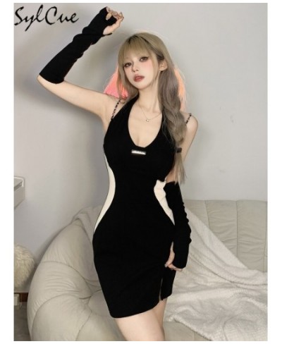 Black Intellectual Elegant Mature Dignified Formal Decent Neat Sexy Backless Women'S Halter Neck Party Dress With Sleeves $31...