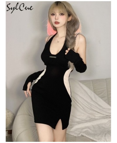 Black Intellectual Elegant Mature Dignified Formal Decent Neat Sexy Backless Women'S Halter Neck Party Dress With Sleeves $31...