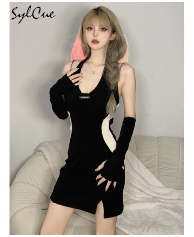 Black Intellectual Elegant Mature Dignified Formal Decent Neat Sexy Backless Women'S Halter Neck Party Dress With Sleeves $31...