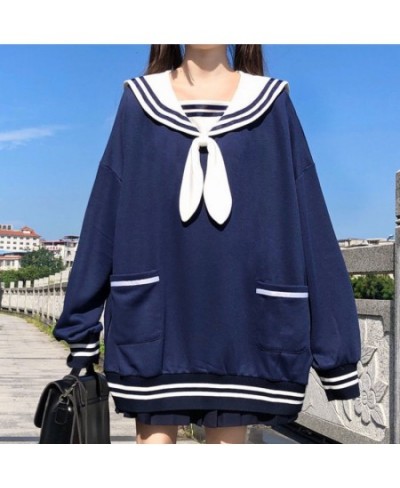 Japanese Style Rabbit Ears Sailor Collar Sweatshirt Kawaii Girl Streetwear Cute Hoodie Tops For Teens Bowknot Tie Pullovers $...