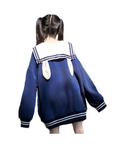 Japanese Style Rabbit Ears Sailor Collar Sweatshirt Kawaii Girl Streetwear Cute Hoodie Tops For Teens Bowknot Tie Pullovers $...