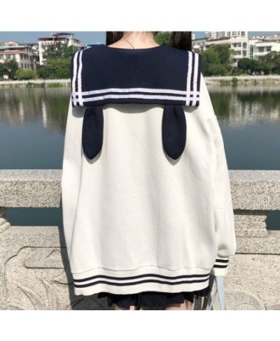 Japanese Style Rabbit Ears Sailor Collar Sweatshirt Kawaii Girl Streetwear Cute Hoodie Tops For Teens Bowknot Tie Pullovers $...