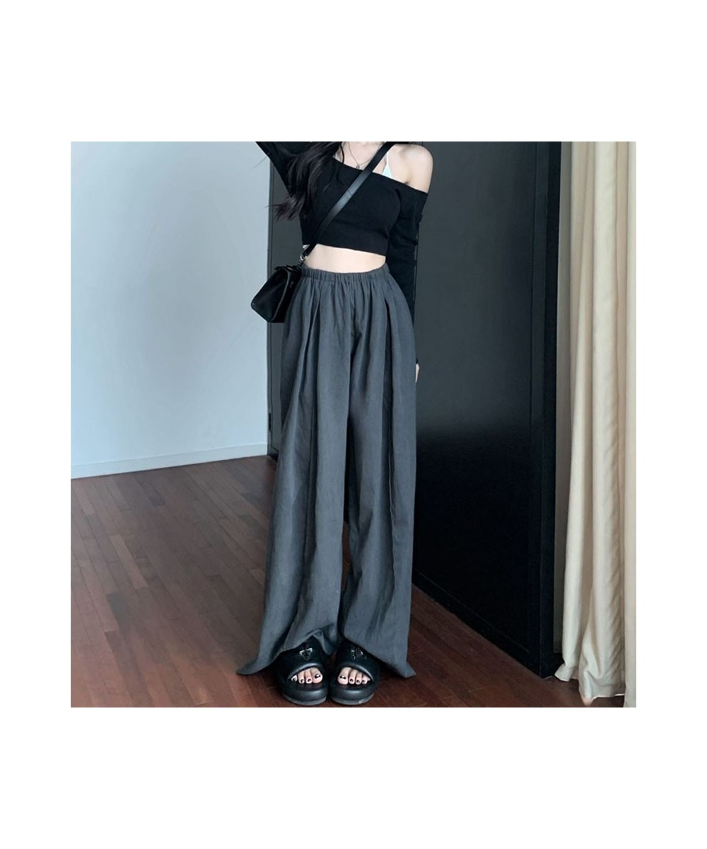 Vintage Cotton Linen Pants Women Casual Lazy Style Elastic Waist Straight Pants Female Solid Color Wide Leg Trousers $27.90 -...