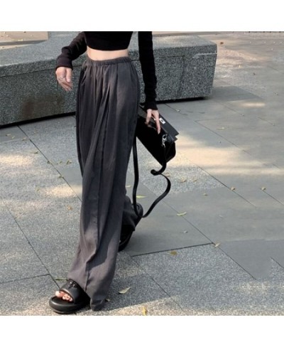 Vintage Cotton Linen Pants Women Casual Lazy Style Elastic Waist Straight Pants Female Solid Color Wide Leg Trousers $27.90 -...