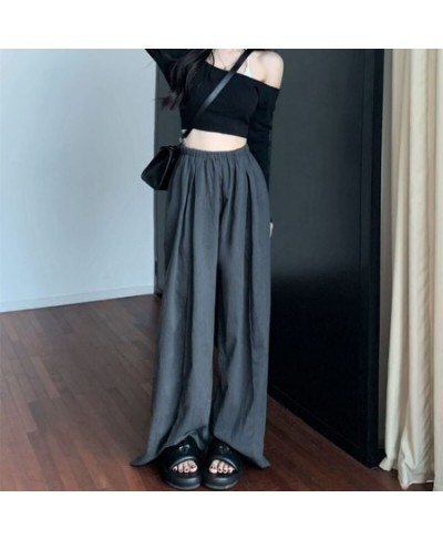 Vintage Cotton Linen Pants Women Casual Lazy Style Elastic Waist Straight Pants Female Solid Color Wide Leg Trousers $27.90 -...