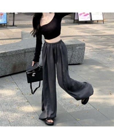 Vintage Cotton Linen Pants Women Casual Lazy Style Elastic Waist Straight Pants Female Solid Color Wide Leg Trousers $27.90 -...