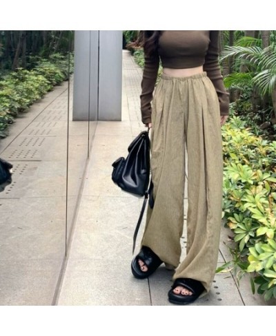 Vintage Cotton Linen Pants Women Casual Lazy Style Elastic Waist Straight Pants Female Solid Color Wide Leg Trousers $27.90 -...