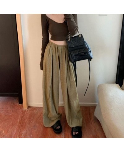 Vintage Cotton Linen Pants Women Casual Lazy Style Elastic Waist Straight Pants Female Solid Color Wide Leg Trousers $27.90 -...