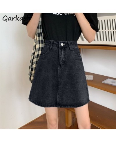 Denim Skirts Women A-line Solid Fashion Design All-match Korean Style Ladies Pockets New Simple Daily High Waist Summer Casua...