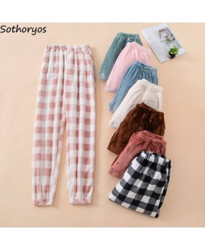 Women Sleep Bottoms Plaid Plus Velvet Pants Couple Winter Basic Flannel Warm Ulzzang New Stretchy Bundle High Quality Homewea...