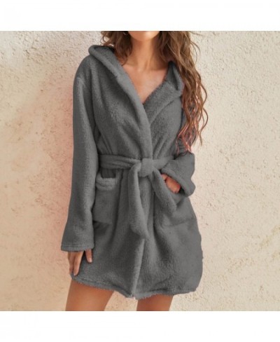 Plush Short Robe Women Lightweight Soft Plush Flannel Sleepwear Fleece Hooded Bathrobe Batas Mujer Inverno Para Casa Robes $3...