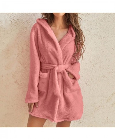 Plush Short Robe Women Lightweight Soft Plush Flannel Sleepwear Fleece Hooded Bathrobe Batas Mujer Inverno Para Casa Robes $3...