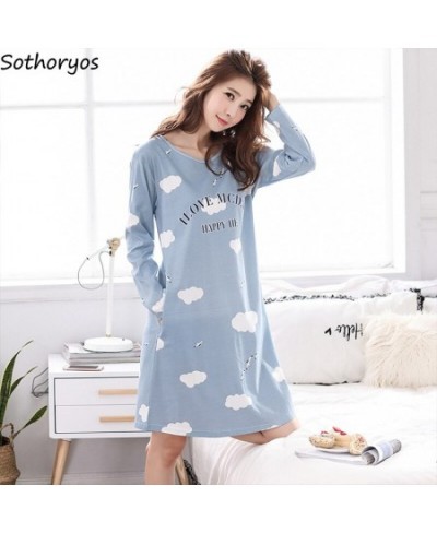 Spring Long Sleeve Print Nightgowns Women Breathable Loose Comfort Home Wear Leisure Sweet Lounge LeisureM-3XL Sleepshirts Ho...