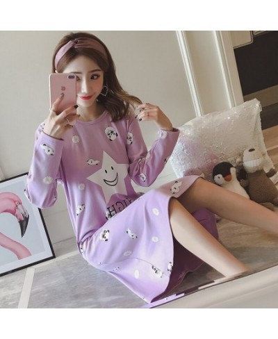 Spring Long Sleeve Print Nightgowns Women Breathable Loose Comfort Home Wear Leisure Sweet Lounge LeisureM-3XL Sleepshirts Ho...