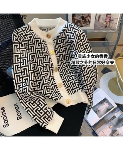 Fashion Jacquard Knitted Women Cardigan Sweater 2022 Autumn Streetwear Korean Vintage Ladies Chic Jumper Tops Long Sleeve $46...