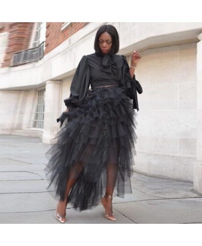 New Black High Low Tiered Tulle Prom Skirt Elastic Waistline Floor Length African Women Long Skirts Saia Longa Faldas Custom ...