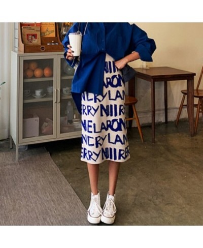 Europe Korea Women's Spring 2023 New Show Thin Split Letter Knitted Skirt Fashion Girl Female 5G56 $36.22 - Bottoms