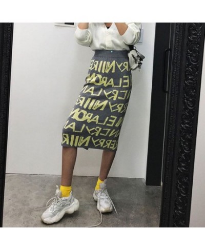 Europe Korea Women's Spring 2023 New Show Thin Split Letter Knitted Skirt Fashion Girl Female 5G56 $36.22 - Bottoms