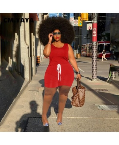 Women Plus Size Playsuit Solid Sleeveless Drawstring Waist Stretchy Bodycon Playsuits Casual Rompers Summer Outfits 2023 $31....