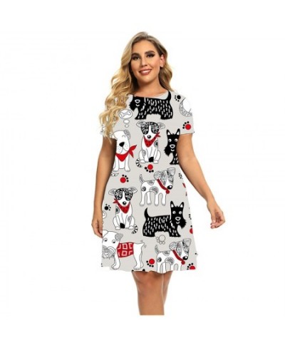 Funny Cat Painting Pattern Print Dresses Women Short Sleeve Round Neck A-Line Dress Summer Fashion Clothing Plus Size Dress 6...