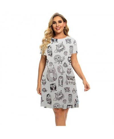 Funny Cat Painting Pattern Print Dresses Women Short Sleeve Round Neck A-Line Dress Summer Fashion Clothing Plus Size Dress 6...